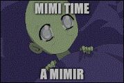Father in bed, captioned with impact font that reads "Mimi time; a mimir" in all caps.