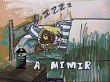 21Xavier sleeping in bed with a caption that reads 'a mimir' in all caps. A bottle of cough syrup sits on the nightstand beside him.